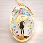 Collana Medaglione Donna con Fiori Veri in Resina, Pendente Ovale Floreale, Queen Anne’s Lace, Regalo Artigianale per Lei