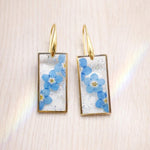 Orecchini rettangolari fiori veri non ti scordare di me. Orecchini eleganti donna. Fiori azzurri. Gioielli regalo.