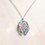 Handmade necklace with anatomical brain pendant in steel and real flowers.Resin jewelry.Gift for doctors.Gift for psychologists,neurologists