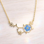 Collana Forget me not Serotonina con Fiori Veri in Resina, Molecola della Felicità Portafortuna, Regalo Psicologia medico Donna Oro Argento