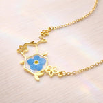 Collana Forget me not Serotonina con Fiori Veri in Resina, Molecola della Felicità Portafortuna, Regalo Psicologia medico Donna Oro Argento