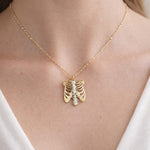 Rib Cage Necklace with Real Flowers, Spine Pendant, Gift for Physiotherapist, Osteopath, Orthopedist
