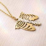 Rib Cage Necklace with Real Flowers, Spine Pendant, Gift for Physiotherapist, Osteopath, Orthopedist