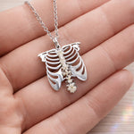 Rib Cage Necklace with Real Flowers, Spine Pendant, Gift for Physiotherapist, Osteopath, Orthopedist