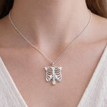 Rib Cage Necklace with Real Flowers, Spine Pendant, Gift for Physiotherapist, Osteopath, Orthopedist