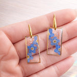 Orecchini rettangolari fiori veri non ti scordare di me. Orecchini eleganti donna. Fiori azzurri. Gioielli regalo.