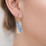 Orecchini rettangolari fiori veri non ti scordare di me. Orecchini eleganti donna. Fiori azzurri. Gioielli regalo.