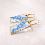 Orecchini rettangolari fiori veri non ti scordare di me. Orecchini eleganti donna. Fiori azzurri. Gioielli regalo.