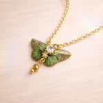 Small Green Butterfly Necklace in Resin and Gold, Steel Choker with Golden Pendant, Botanical Style Jewelry Gift for Her. Fairy Jewels