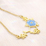 Collana Forget me not Serotonina con Fiori Veri in Resina, Molecola della Felicità Portafortuna, Regalo Psicologia medico Donna Oro Argento