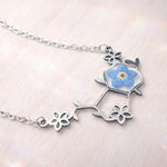 Collana Forget me not Serotonina con Fiori Veri in Resina, Molecola della Felicità Portafortuna, Regalo Psicologia medico Donna Oro Argento