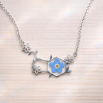 Collana Forget me not Serotonina con Fiori Veri in Resina, Molecola della Felicità Portafortuna, Regalo Psicologia medico Donna Oro Argento