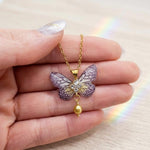 Realistic Resin Butterfly Necklace,Gold-Toned Stainless Steel in White and Brown,Pearl & Rhinestone Pendant,Romantic Jewelry Gift for Women