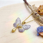 Realistic Resin Butterfly Necklace,Gold-Toned Stainless Steel in White and Brown,Pearl & Rhinestone Pendant,Romantic Jewelry Gift for Women