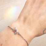 Bracciale Serotonina con Fiore di Erica Rosa, Ciondolo Molecola della Felicità in Acciaio Oro o Argento, Regalo Laurea Psicologia Scienza