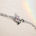 Bracciale Serotonina con Fiore di Erica Rosa, Ciondolo Molecola della Felicità in Acciaio Oro o Argento, Regalo Laurea Psicologia Scienza