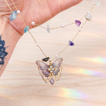 Butterfly Resin and Natural Stone Necklace | Gold Stainless Steel Choker Handmade Botanical Jewelry | Birthday Gift for Her Fairy Pendant