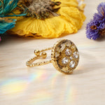 Adjustable Real Flower Ring in Resin and Opal Gold, Botanical Stainless Steel Ring, Elegant Gift for Women, Birthday, Anniversary