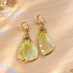 Earrings with Real Butterfly Wings in Resin, Gold-Tone Steel with Rhinestones and Synthetic Opal | Handmade Ethereal Jewelry