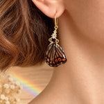 Earrings with Real Butterfly Wings in Resin, Gold-Tone Steel and Rhinestones | Ethical Nature Jewelry, Butterfly Lover Gift