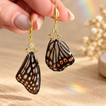 Earrings with Real Butterfly Wings in Resin, Gold-Tone Steel and Rhinestones | Ethical Nature Jewelry, Butterfly Lover Gift