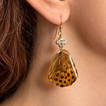Earrings with Real Butterfly Wings in Resin, Gold-Tone Steel and Rhinestones | Handmade Entomological Jewelry, Nature Lover Gift