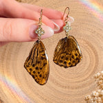 Earrings with Real Butterfly Wings in Resin, Gold-Tone Steel and Rhinestones | Handmade Entomological Jewelry, Nature Lover Gift