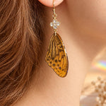 Earrings with Real Butterfly Wings in Resin, Gold-Tone Steel and Rhinestones | Handmade Entomological Jewelry, Nature Lover Gift