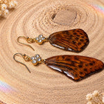 Earrings with Real Butterfly Wings in Resin, Gold-Tone Steel and Rhinestones | Handmade Entomological Jewelry, Nature Lover Gift