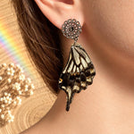 Mandala Earrings with Real Butterfly Wings, Resin and Silver Stainless Steel | Handmade Boho Entomology Jewelry