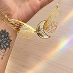 Moon and Butterfly Necklace with Real Flowers in Resin, Gold Stainless Steel, Fairycore Botanical Jewelry, Magical Gift for Her
