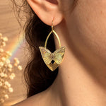 Light Green Geometric Butterfly Earrings, Gold Dangle Earrings in Stainless Steel and Brass with Ear Hooks