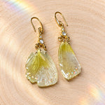 Earrings with Real Butterfly Wings in Resin, Gold-Tone Steel with Rhinestones and Synthetic Opal | Handmade Ethereal Jewelry