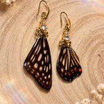 Earrings with Real Butterfly Wings in Resin, Gold-Tone Steel and Rhinestones | Ethical Nature Jewelry, Butterfly Lover Gift