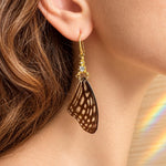 Earrings with Real Butterfly Wings in Resin, Gold-Tone Steel and Rhinestones | Ethical Nature Jewelry, Butterfly Lover Gift