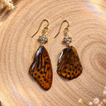 Earrings with Real Butterfly Wings in Resin, Gold-Tone Steel and Rhinestones | Handmade Entomological Jewelry, Nature Lover Gift