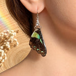 Entomology Earrings with Real Turquoise Green Butterfly Wings, Silver Stainless Steel and Rhinestones | Handmade Nature Jewelry