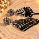 Mandala Earrings with Real Butterfly Wings, Resin and Silver Stainless Steel | Handmade Boho Entomology Jewelry