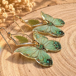 Real Fern and Green Butterfly Earrings, Botanical Dangle Earrings in Resin and Gold Stainless Steel