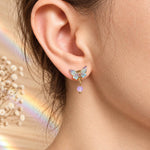 Lilac Iridescent Butterfly Stud Earrings in Resin with Gemstone, Gold Stainless Steel, Small 1.2 cm