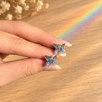 Blue Purple Iridescent Butterfly Stud Earrings in Resin | Mini 1 cm, Silver Stainless Steel