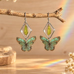 Real Fern Silver Earrings with Green Butterfly in Resin, Botanical Dangle Earrings in Hypoallergenic Stainless Steel