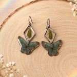 Real Fern Silver Earrings with Green Butterfly in Resin, Botanical Dangle Earrings in Hypoallergenic Stainless Steel