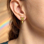 Green Butterfly Earrings in Gold, Resin, and Hypoallergenic Steel with a Pearl Pendant | Women's Birthday Gift, Handmade Jewelry